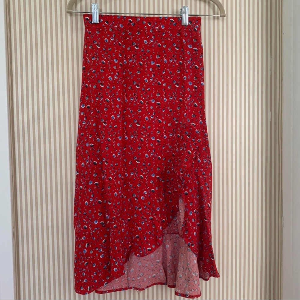 Floral Red Women's Midi Skirt